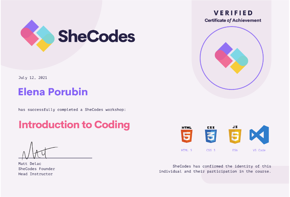 SheCodes Basic Certificate